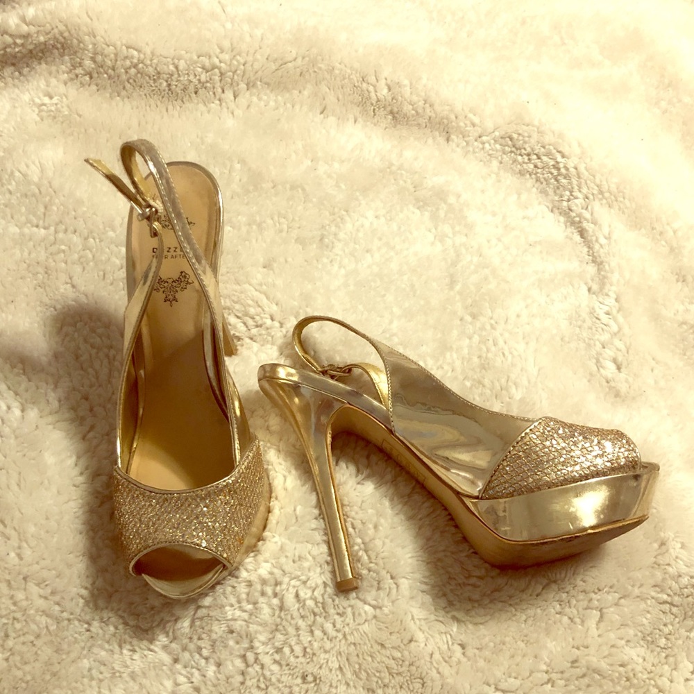 Gold platform stilettos